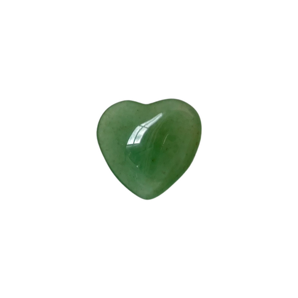 Green Aventrine heart-shaped crystal on a white background