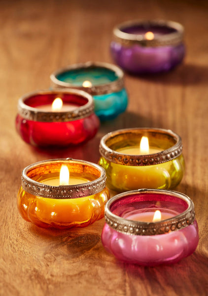 Pumpkin Glass & Iron Border Tealight - Namaste