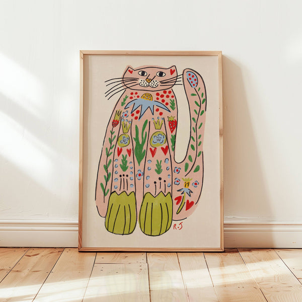 Folk Cat A3 Print - Rebecca Joy Ltd
