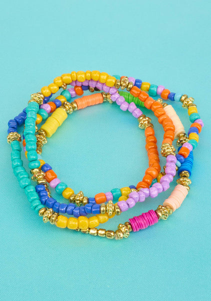 Set Of 4 Multicolour Beaded Bracelets - Namaste