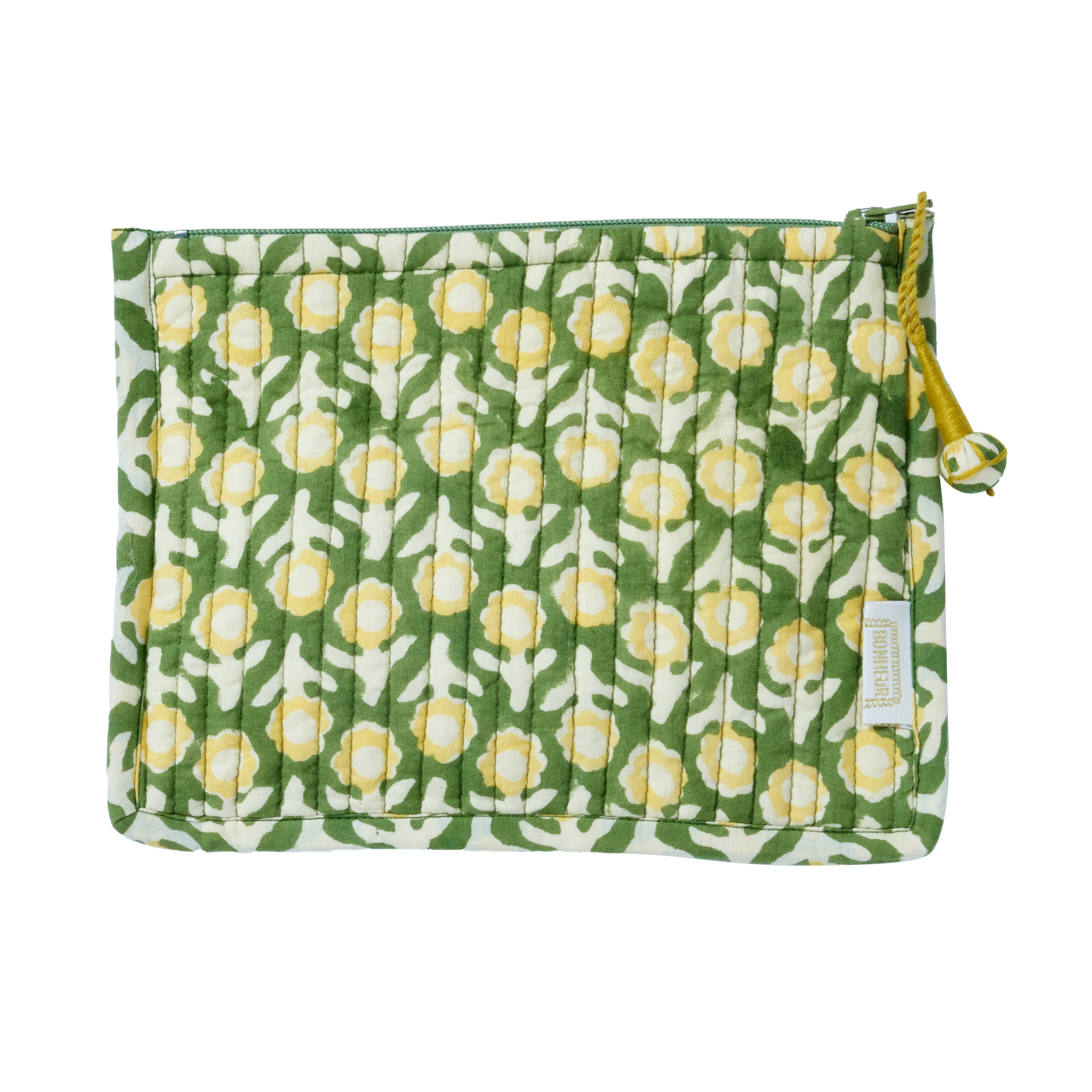 Isha Green Cotton Beauty Pouch - Small - Bonheur du Jour Paris