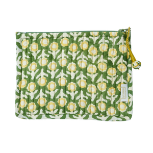 Isha Green Cotton Beauty Pouch - Small - Bonheur du Jour Paris