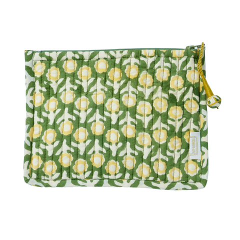 Isha Green Cotton Beauty Pouch - Small - Bonheur du Jour Paris