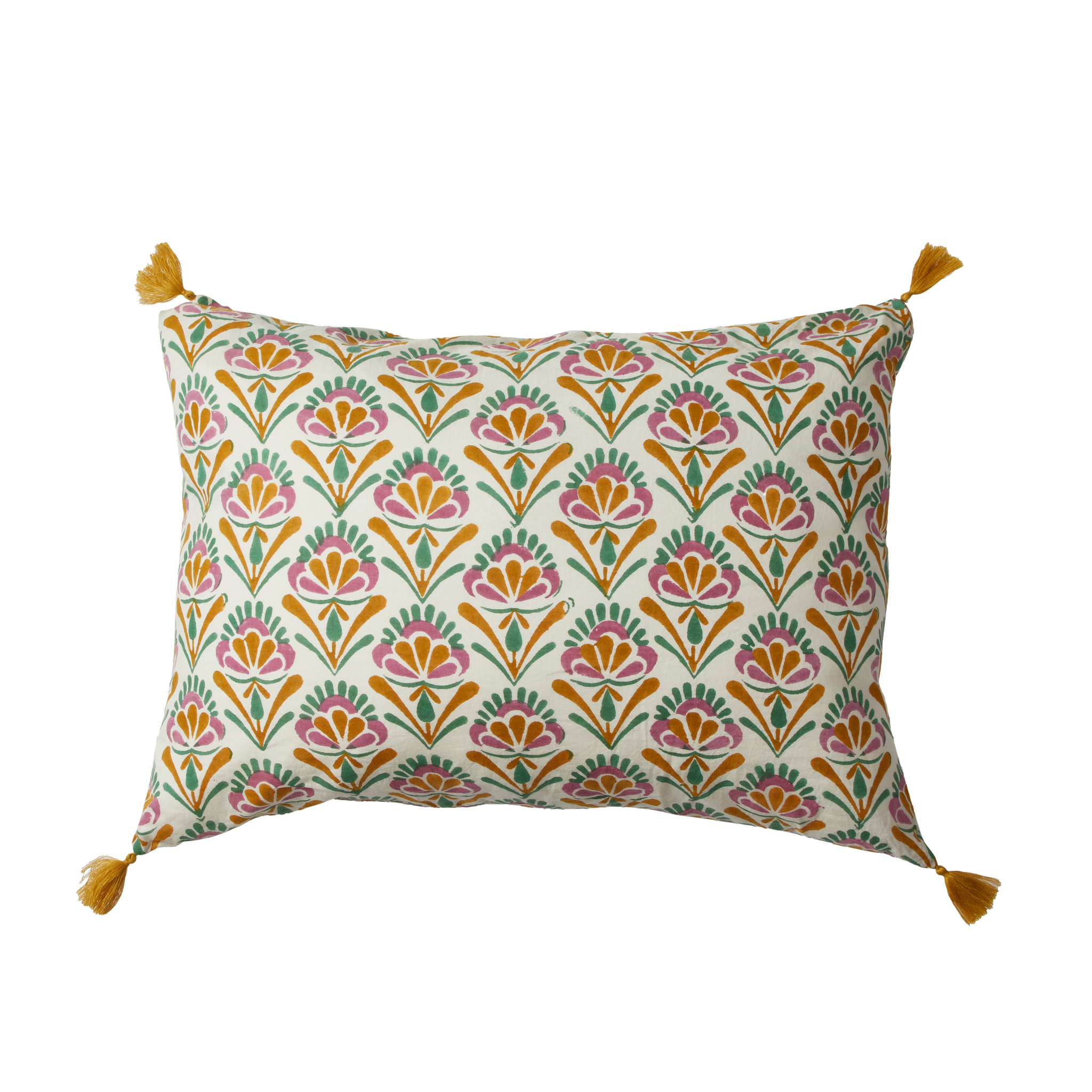 Cream Seventies Indian Flower Print Cushion Cover - Bonheur du Jour