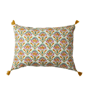 Cream Seventies Indian Flower Print Cushion Cover - Bonheur du Jour