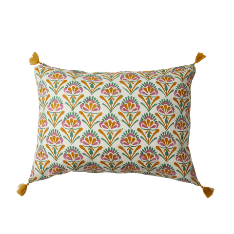 Cream Seventies Indian Flower Print Cushion Cover - Bonheur du Jour