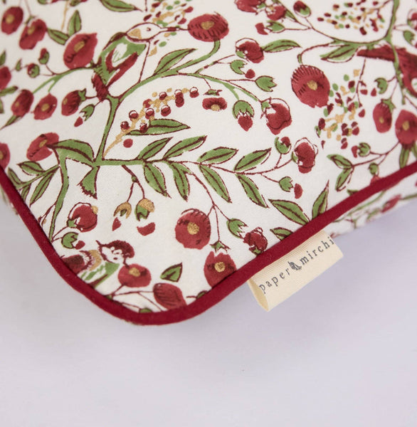 Cushion Cover - Scarlet Songbird Block Printed - Paper Mirchi