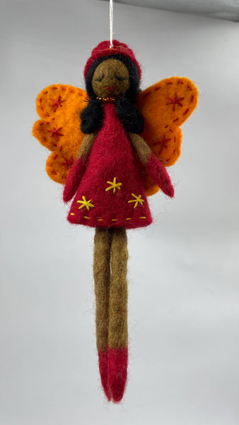 Red Handmade Felt Angel Lady Decoration - Funky Yak Ltd 