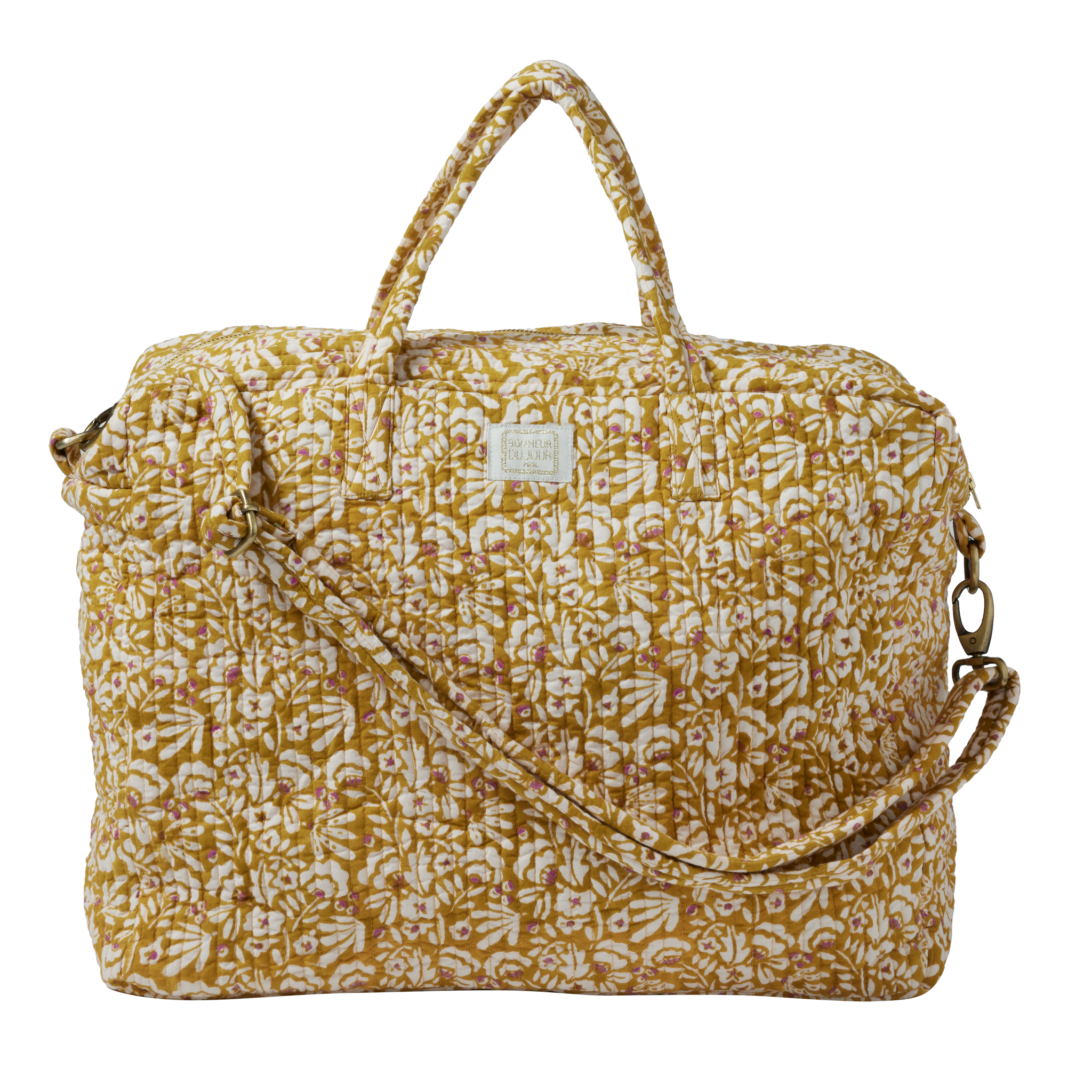 Large Olive Iris Floral Printed Quilted Bag - Bonheur du Jour