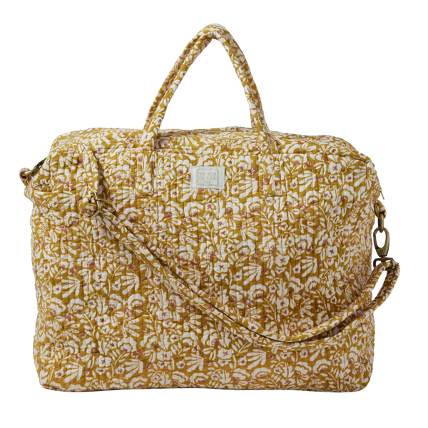 Large Olive Iris Floral Printed Quilted Bag - Bonheur du Jour