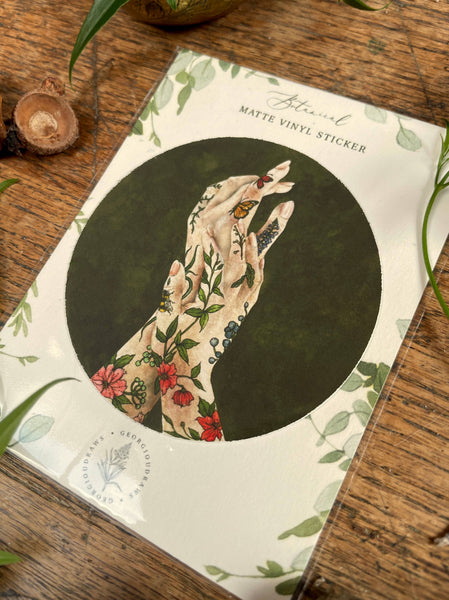 The Botanist Botanical Floral Tattooed Hands Vinyl Sticker - Georgiou Draws