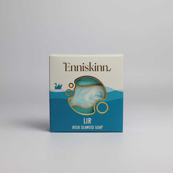 Enniskinn Irish Seaweed Soap packaging on a gray background