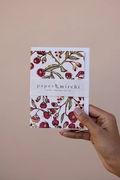 Scarlet Songbird Block Printed Greeting Card - Paper Mirchi
