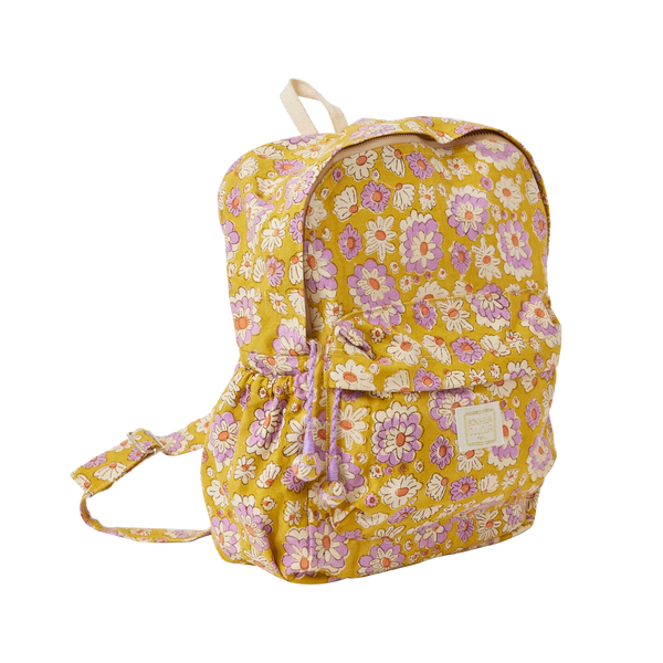 Floral-patterned backpack on a white background