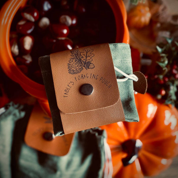 Foraging Forest Green Canvas Drawstring Bag Pouch - Where The Wildlings Roam