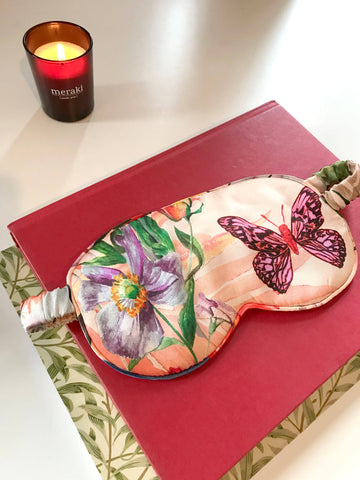 Peach Botanical 'Eden' Print Luxury Silk Eye Masks - Alice Acreman Silks