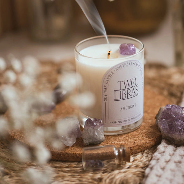 Amethyst Crystal Intention Candle - Two Libras