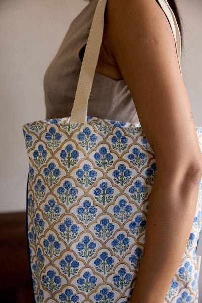 Trellis Indigo Organic Cotton Tote Bag - Paper Mirchi