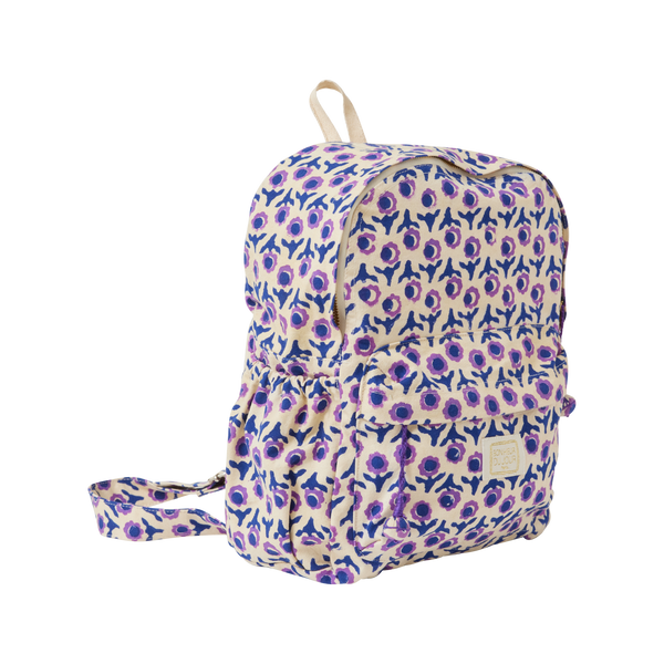 Floral-patterned backpack on a white background
