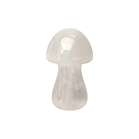 Clear quartz mushroom-shaped crystal on a white background