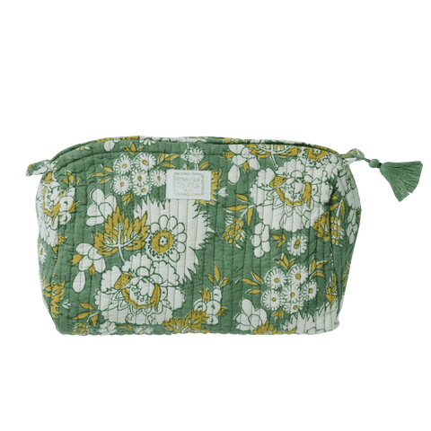 Vishnu Green Cotton Beauty Pouch - Medium - Bonheur du Jour