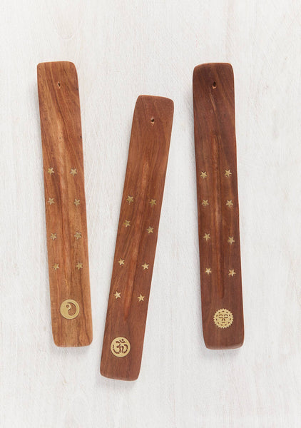 Natural Incense Holder with Brass Motif - Namaste