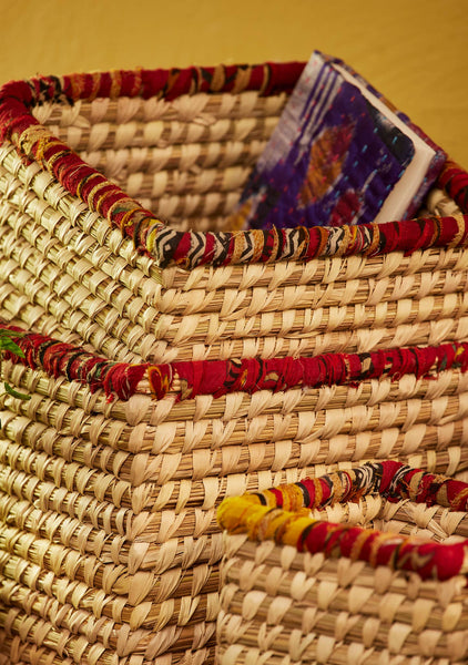 X Small Recycled Sari & Seagrass Basket