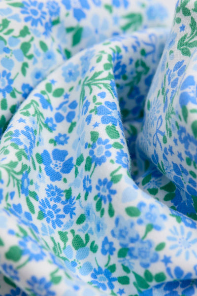 Close-up of blue and green floral patterned fabric