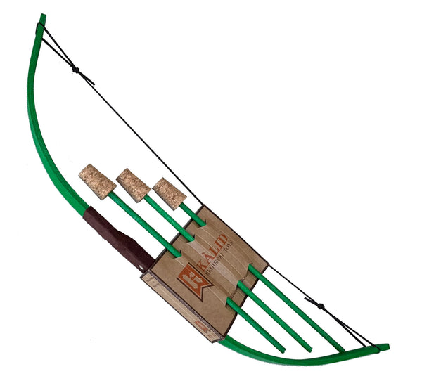 Green and brown bow with matching arrows on a white background