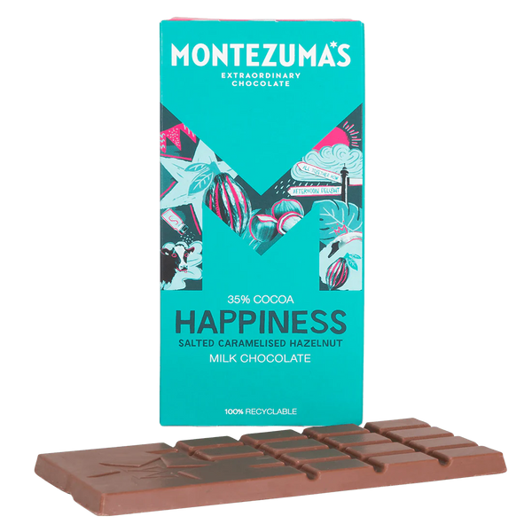 Happiness Milk Chocolate with Salted Caramelised Hazelnuts Bar - Montezuma's Chocolate