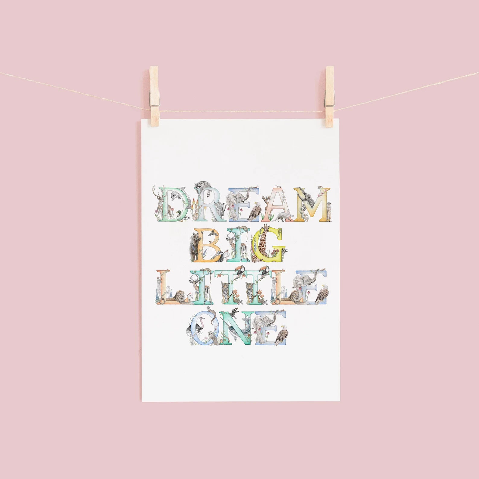 Poster with 'Dream Big Little One' text on a pink background