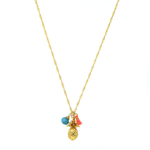 Gold Pineapple Charm Coral Necklace - Ashiana London