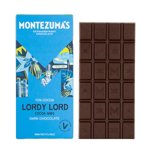 Lordy Lord 70% Dark Chocolate with Cocoa Nibs Bar - Montezuma's Chocolates