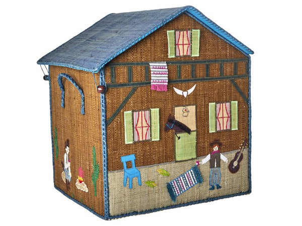 Large Adventure Theme House Raffia Play & Toy Storage Basket - Rice DK