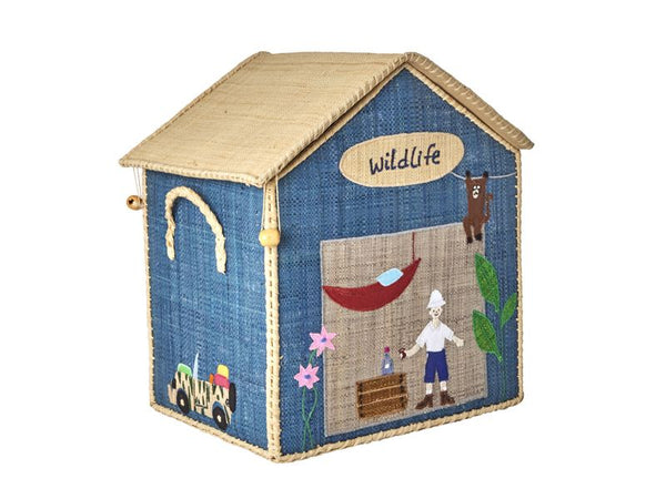 Small Adventure Theme House Raffia Play & Toy Storage Basket - Rice DK