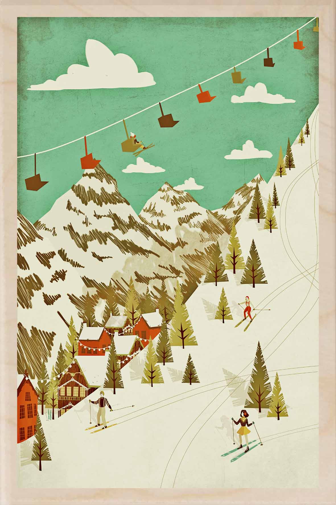 Skiing Wooden Postcard - Emy Lou Holmes