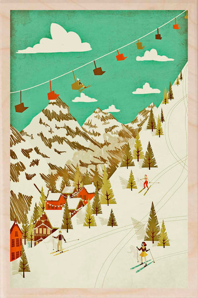 Skiing Wooden Postcard - Emy Lou Holmes