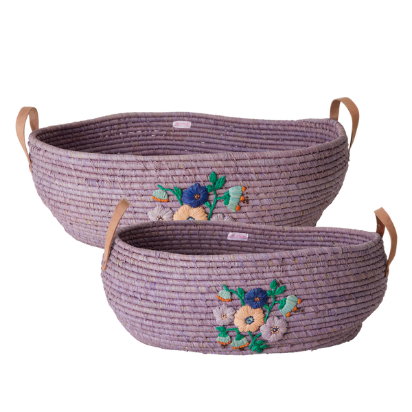 Purple Oval Raffia Baskets - Rice DK