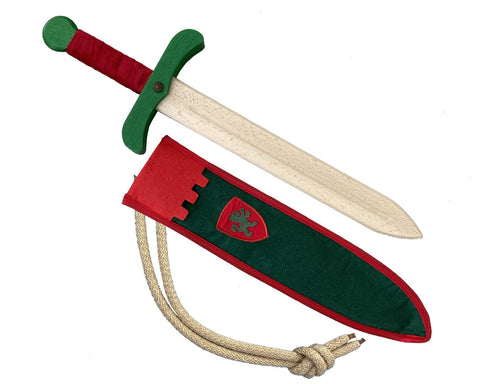 Green & Red Wooden Sword with Sheath and Belt - Camelot