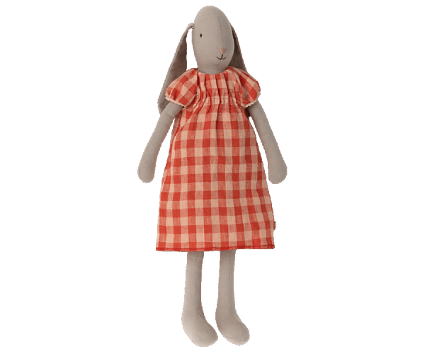 Maileg soft toy Bunny in size 3 wearing a red gingham dress
