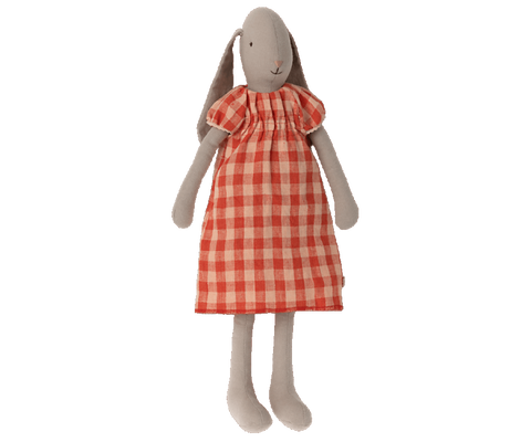 Maileg soft toy Bunny in size 3 wearing a red gingham dress