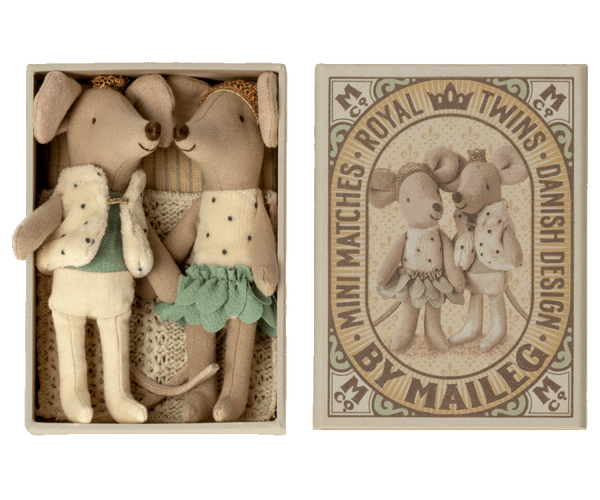 Royal Twins, Little Sister and Brother Mouse in Matchbox - Maileg