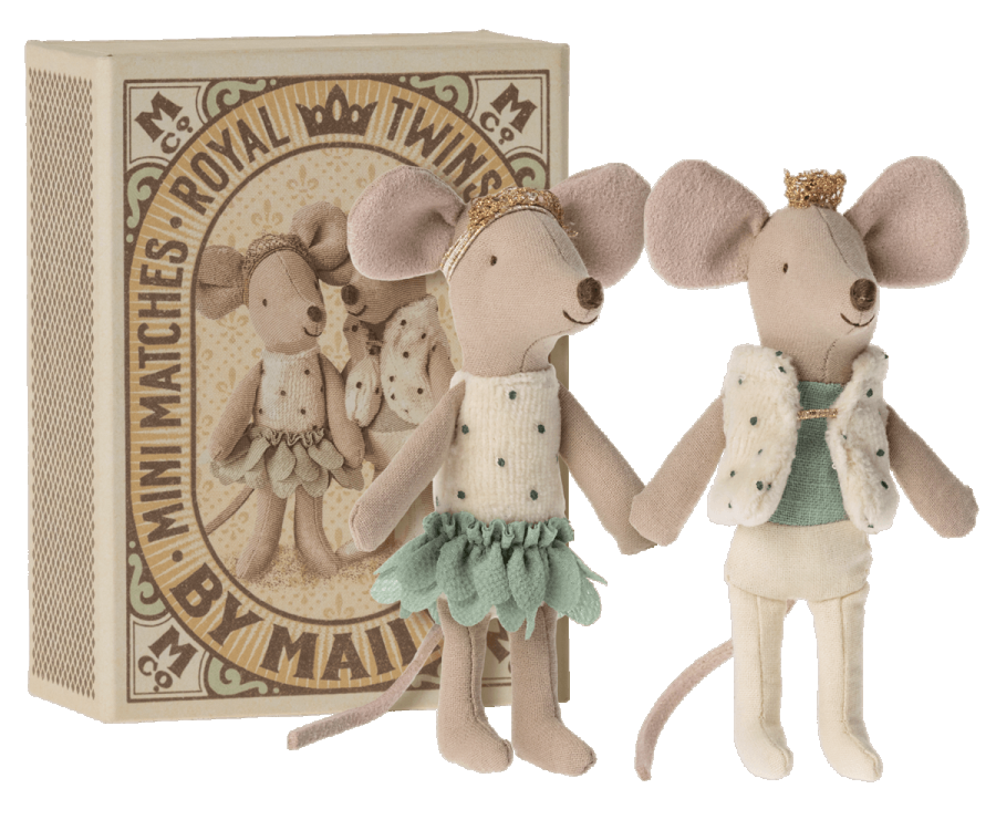 Royal Twins, Little Sister and Brother Mouse in Matchbox - Maileg