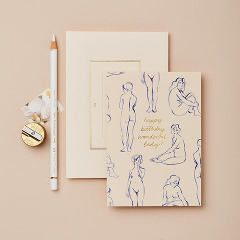 Blue Nudes 'Happy Birthday Wonderful Lady!' Card - Wanderlust Paper Co