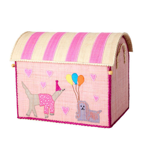 Medium Soft Pink Party Animal Raffia Play & Toy Storage Basket - Rice DK