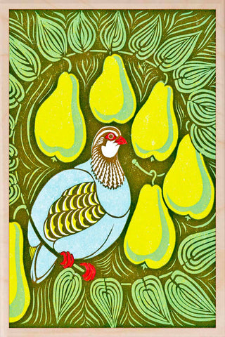 Partridge Wooden Christmas Card