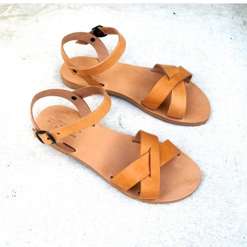 Natural Tan Thick Straps Sandal Shoes - Nikola Sandals