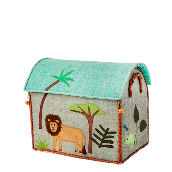 Small Grey Jungle Raffia Play & Toy Storage Basket - Rice DK