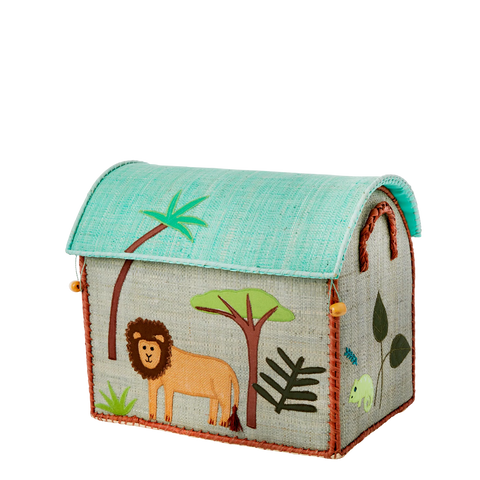 Small Grey Jungle Raffia Play & Toy Storage Basket - Rice DK