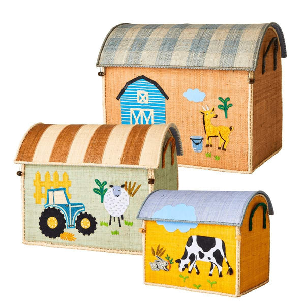 Farm Theme Raffia Play & Toy Storage Baskets - Rice DK